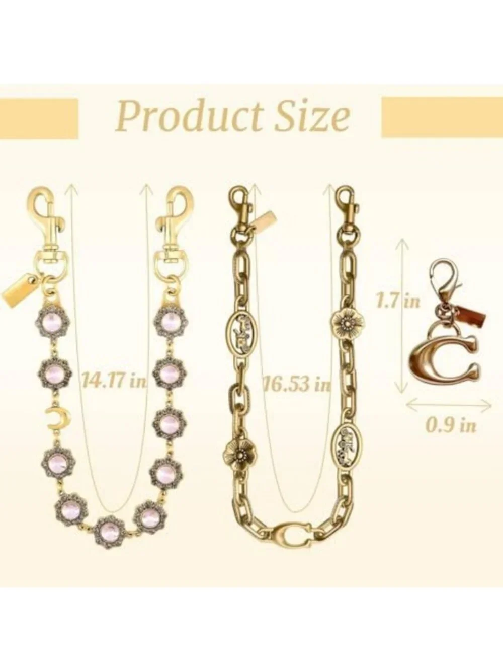 3 Pack Vintage Gold Purse Charms & Keychains, Stylish Bag Strap Extenders for